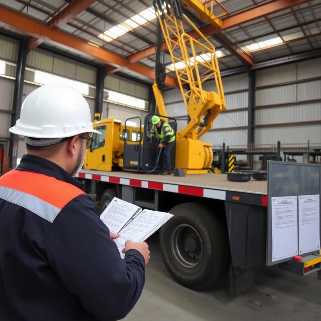 یک مسئول ایمنی در حال بررسی امنیت جرثقیل